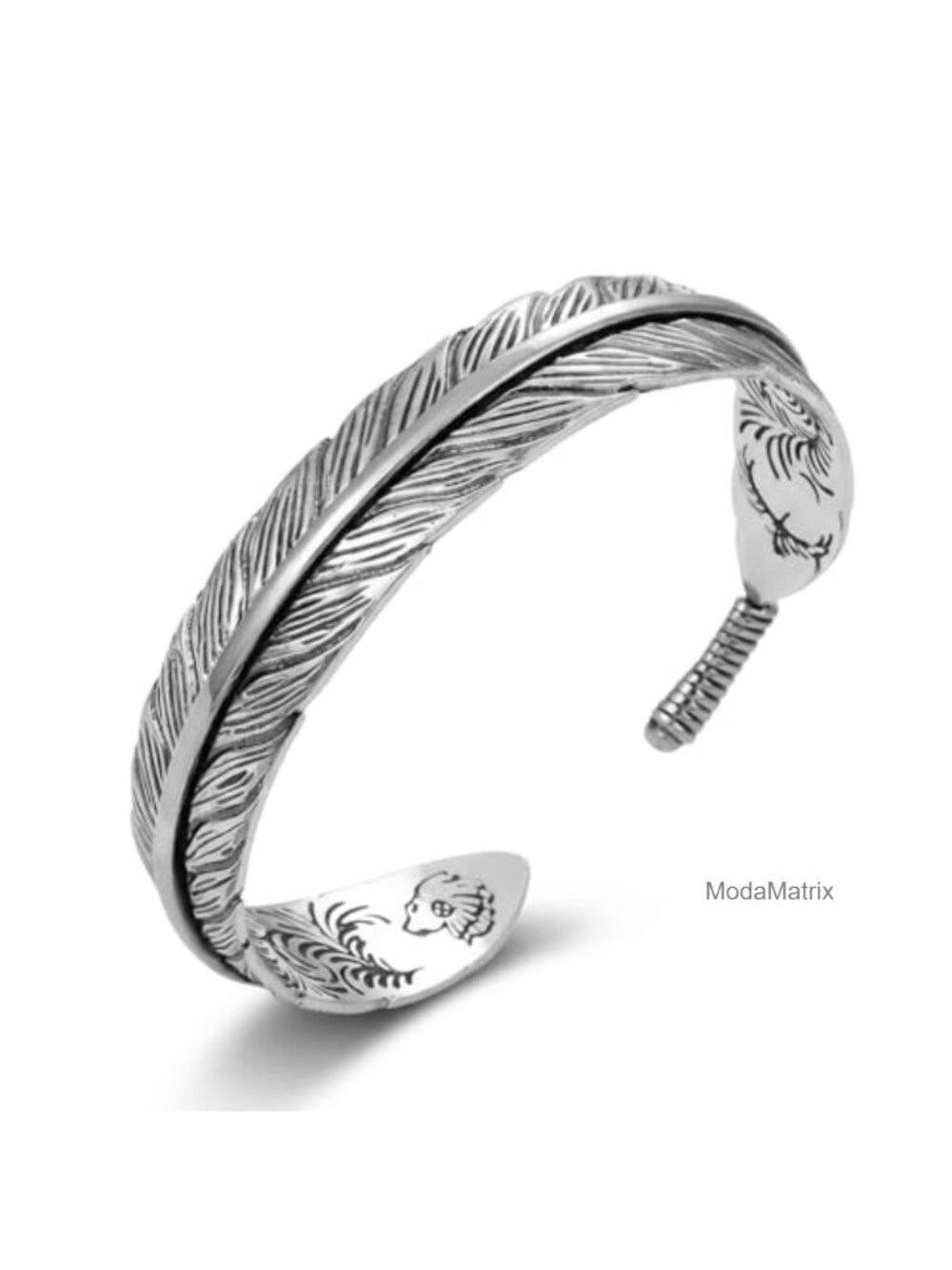 Silver Plated Feather Cuff Bracelet Adjustable Unisex Bangle